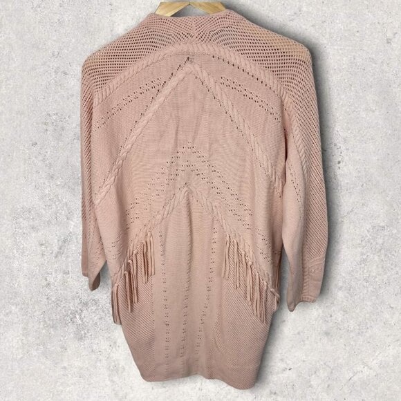 Maje Pink Fringe Open Front Cardigan Knit Sweater Size Medium Maje Size 2 Boho - Picture 5 of 10